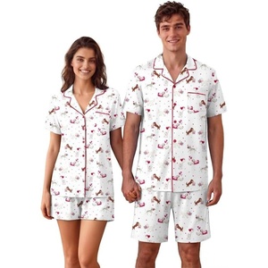 image:imageEkouaer Couple Matching Pajamas Sets Short Sleeve Button Down Pjs Sleepwear 2 Piece Lounge Set XSXXXLWhite Puppy Couple Print