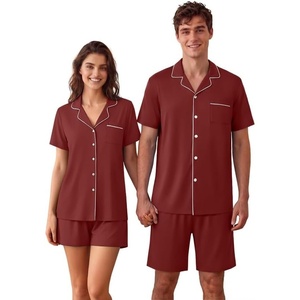 image:imageEkouaer Couple Matching Pajamas Sets Short Sleeve Button Down Pjs Sleepwear 2 Piece Lounge Set XSXXXLWine Red