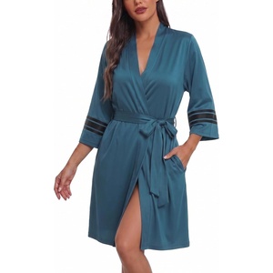 image:imageEkouaer Light Robe for Women Summer Robes Soft Knit Knee Length Robe with Pockets Nightwear Lake Blue XXL