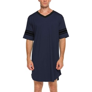 image:imageEkouaer Mens Nightshirt Comfy Nightwear BigampTall V Neck Short Sleeve Soft Loose Pajama Sleep ShirtNavy Blue