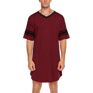 image:imageEkouaer Mens Nightshirt Comfy Nightwear BigampTall V Neck Short Sleeve Soft Loose Pajama Sleep ShirtWine Red