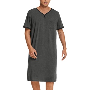 image:imageEkouaer Mens Nightshirt Nightwear Comfy BigampTall Short Sleeve Henley Sleep ShirtDark Grey