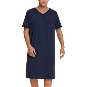 image:imageEkouaer Mens Nightshirt Nightwear Comfy BigampTall Short Sleeve Henley Sleep ShirtNavy Blue