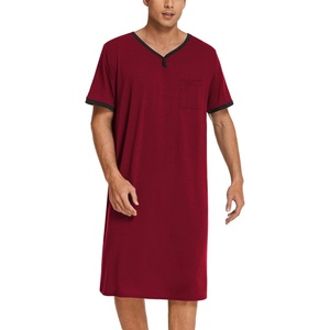 image:imageEkouaer Mens Nightshirt Nightwear Comfy BigampTall Short Sleeve Henley Sleep ShirtWine Red