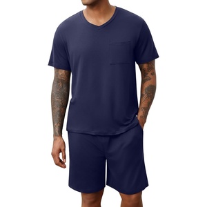 image:imageEkouaer Mens Pajamas Set Soft Lounge Set V Neck Sleep Nightwear Short Sleeve Pjs with Pocket SXXLNavy Blue