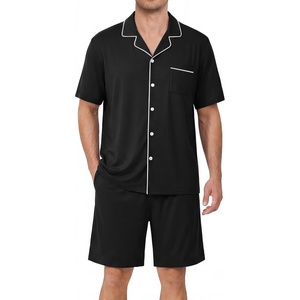 image:imageEkouaer Mens Pajamas Set Summer Short Sleeve Button Up Pjs 2 Piece Sleepwear with Pockets SXXXLBlack