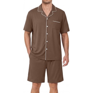 image:imageEkouaer Mens Pajamas Set Summer Short Sleeve Button Up Pjs 2 Piece Sleepwear with Pockets SXXXLBrown