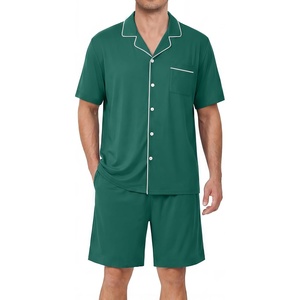 image:imageEkouaer Mens Pajamas Set Summer Short Sleeve Button Up Pjs 2 Piece Sleepwear with Pockets SXXXLGreen