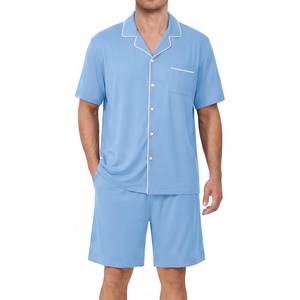 image:imageEkouaer Mens Pajamas Set Summer Short Sleeve Button Up Pjs 2 Piece Sleepwear with Pockets SXXXLLight Blue