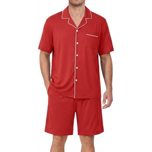 image:imageEkouaer Mens Pajamas Set Summer Short Sleeve Button Up Pjs 2 Piece Sleepwear with Pockets SXXXLRed