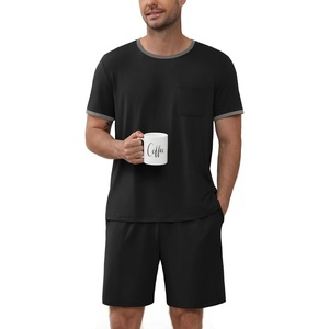image:imageEkouaer Mens Pajamas Sets Shorts Soft Short Sleeve Pjs Summer Sleepwear Pants Casual Lounge Sets with PocketsBlack