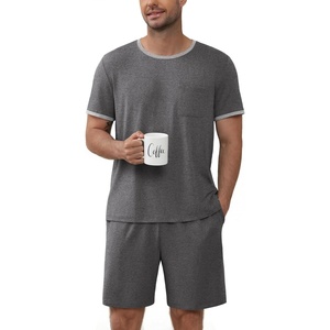 image:imageEkouaer Mens Pajamas Sets Shorts Soft Short Sleeve Pjs Summer Sleepwear Pants Casual Lounge Sets with PocketsGrey