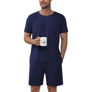 image:imageEkouaer Mens Pajamas Sets Shorts Soft Short Sleeve Pjs Summer Sleepwear Pants Casual Lounge Sets with PocketsNavy Blue