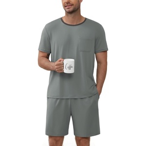 image:imageEkouaer Mens Pajamas Sets Shorts Soft Short Sleeve Pjs Summer Sleepwear Pants Casual Lounge Sets with PocketsSage Green