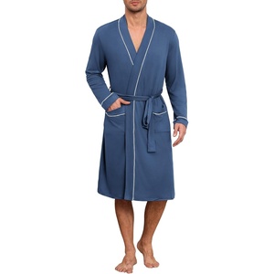 image:imageEkouaer Mens Robes Lightweight Knit Bathrobe Long Sleeve Kimono Robe V Neck Spa Knee Length Sleepwear with Pockets SXXLOcean Blue
