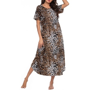 image:imageEkouaer Nightgowns for Women Bamboo Viscose House Dress Long Night Gowns Short Sleeve Sleepdress Soft Sleepwear S4XLBrown Leopard