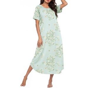 image:imageEkouaer Nightgowns for Women Bamboo Viscose House Dress Long Night Gowns Short Sleeve Sleepdress Soft Sleepwear S4XLCyan White Florals