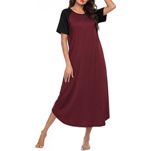 image:imageEkouaer Nightgowns for Women Bamboo Viscose House Dress Long Night Gowns Short Sleeve Sleepdress Soft Sleepwear S4XLRed