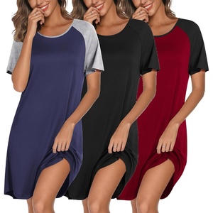 image:imageEkouaer Nightgowns for Women Cotton Night Gown 3 Pack Sleep Shirts Short Sleeve Nightshirt Soft Sleepwear NightdressBlackNavy BlueWine Red