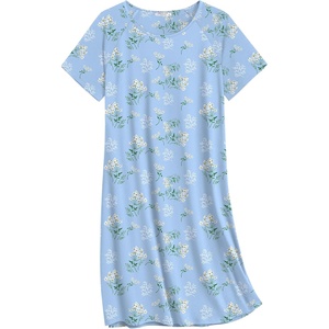 image:imageEkouaer Nightgowns for Women Cotton Sleep Shirts Short Sleeve Nightshirt Crew Neck Night Gown Comfy Sleepwear NightdressBlue Flowers
