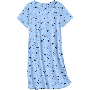 image:imageEkouaer Nightgowns for Women Cotton Sleep Shirts Short Sleeve Nightshirt Crew Neck Night Gown Comfy Sleepwear NightdressBlue Moon