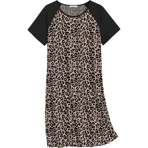 image:imageEkouaer Nightgowns for Women Cotton Sleep Shirts Short Sleeve Nightshirt Crew Neck Night Gown Comfy Sleepwear NightdressLeopard Print