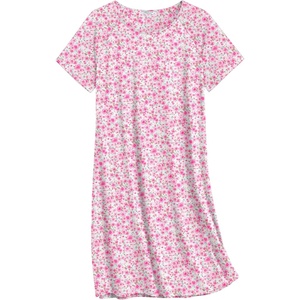 image:imageEkouaer Nightgowns for Women Cotton Sleep Shirts Short Sleeve Nightshirt Crew Neck Night Gown Comfy Sleepwear NightdressPink Floral