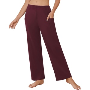 image:imageEkouaer Pajama Pants for Women Soft Comfy Pajama Sleep Bottoms Casual Stretch Wide Leg Lounge Pants with PocketsDark Red