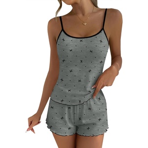 image:imageEkouaer Pajama Sets for Women Tank Top Pjs Summer Sexy Sleepwear with Shorts Cami Nightwear SXXLBlack Bow on Light Grey