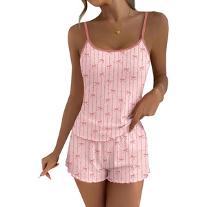 image:imageEkouaer Pajama Sets for Women Tank Top Pjs Summer Sexy Sleepwear with Shorts Cami Nightwear SXXLPink Bow