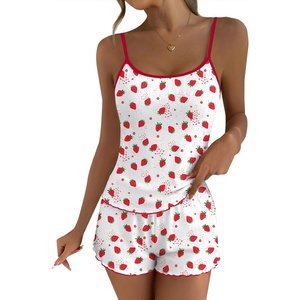 image:imageEkouaer Pajama Sets for Women Tank Top Pjs Summer Sexy Sleepwear with Shorts Cami Nightwear SXXLRed Strawberry on White