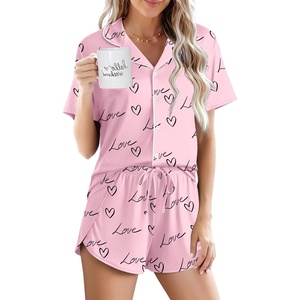 image:imageEkouaer Pajamas for Women Set Button Up Sleepwear 2 Piece Pjs Lounge Set Short Sleeve NightwearHeart