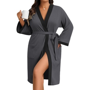 image:imageEkouaer Plus Size Robe for Women Waffle Knit Bathrobe Short Lightweight Kimono Robes with Pockets Maternity Robe SXXLDark Gray