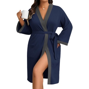 image:imageEkouaer Plus Size Robe for Women Waffle Knit Bathrobe Short Lightweight Kimono Robes with Pockets Maternity Robe SXXLNavy Blue