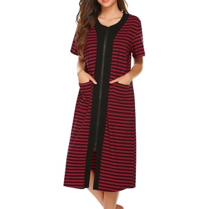 image:imageEkouaer Robes For Women Zipper Front Bathrobe Short Sleeve House Coat Long Nightgown With Pockets Soft Loungewear