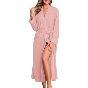 image:imageEkouaer Robes for Women Lightweight Knit Waffle Bathrobe Full Length Kimono Casual Ladies LoungewearPink