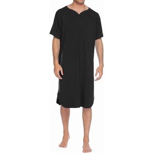 image:imageEkouaer Sleepwear Mens Nightshirt Short Sleeve Pajamas Comfy Big amp Tall Henley Sleep Shirt MXXXLBlack