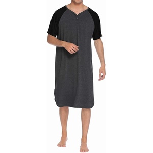image:imageEkouaer Sleepwear Mens Nightshirt Short Sleeve Pajamas Comfy Big amp Tall Henley Sleep Shirt MXXXLDark Grey With Black