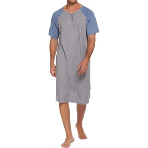 image:imageEkouaer Sleepwear Mens Nightshirt Short Sleeve Pajamas Comfy Big amp Tall Henley Sleep Shirt MXXXLGrey With Light Blue
