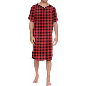 image:imageEkouaer Sleepwear Mens Nightshirt Short Sleeve Pajamas Comfy Big amp Tall Henley Sleep Shirt MXXXLPlaid  Black  Red