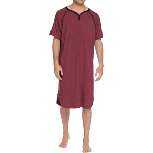 image:imageEkouaer Sleepwear Mens Nightshirt Short Sleeve Pajamas Comfy Big amp Tall Henley Sleep Shirt MXXXLWine