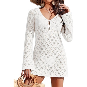 image:imageEkouaer Swimsuit Coverup for Women Crochet Beach Cover Up Hollow Out Long Sleeve Cover Ups 2026 Summer Vacation Outfits1white