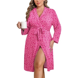image:imageEkouaer Women Plus Size Robe Knee Length Lightweight Bathrobe Short Kimono Robes with Pockets Maternity RobePink Leopard