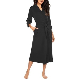 image:imageEkouaer Women Robe Long Knit Bathrobe Lightweight Soft Summer kimono Robes Casual Loungewear with Attached beltBlack