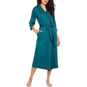 image:imageEkouaer Women Robe Long Knit Bathrobe Lightweight Soft Summer kimono Robes Casual Loungewear with Attached beltBlue Green