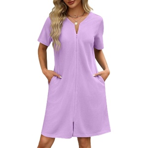 image:imageEkouaer Women Zipper Robes Waffle Short Bathrobe Lightweight House Coat with Pockets Soft Nightgown S3XLLight Purple