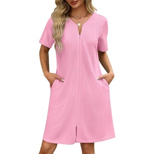 image:imageEkouaer Women Zipper Robes Waffle Short Bathrobe Lightweight House Coat with Pockets Soft Nightgown S3XLSoft Pink