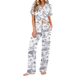 image:imageEkouaer Womens Pajama Sets Button Down Loungewear Short Sleeve Sleepwear 2 Piece Pants Pjs Set with Pockets SXXLBlack Rabbit