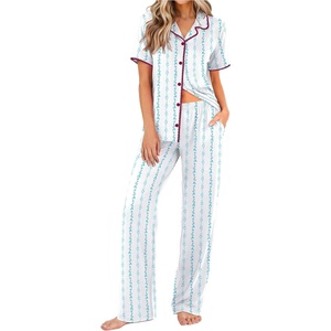 image:imageEkouaer Womens Pajama Sets Button Down Loungewear Short Sleeve Sleepwear 2 Piece Pants Pjs Set with Pockets SXXLBlue Stripe Bow