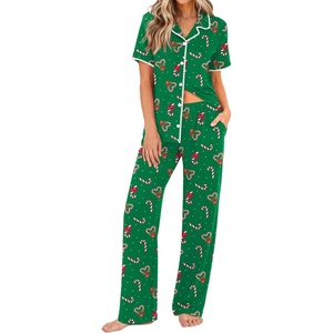 image:imageEkouaer Womens Pajama Sets Button Down Loungewear Short Sleeve Sleepwear 2 Piece Pants Pjs Set with Pockets SXXLChristmas Green Candy Canes